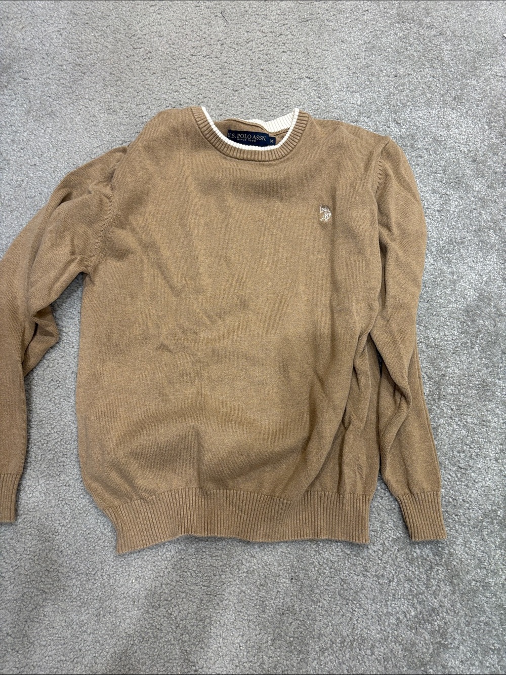 4 items, one price. Original Penguin Tan Crewneck Sweater with Cream Neck Trim